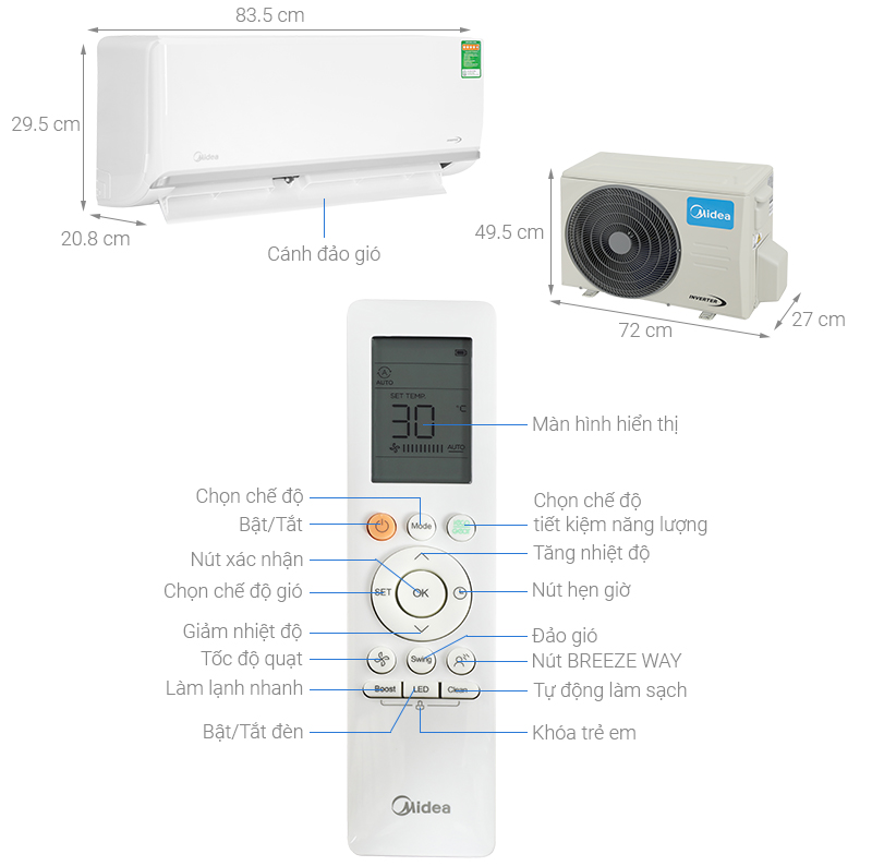 Máy lạnh Midea Inverter 1.5 HP MSAGA-13CRDN8