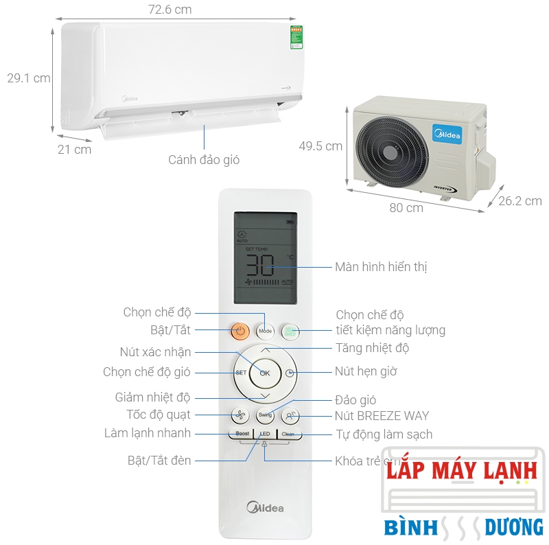 Máy lạnh Midea Inverter 1 HP MSAGA-10CRDN8